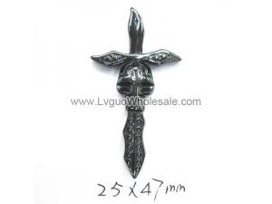 Hematite Cross Pendant Skull Sword 25X47mm